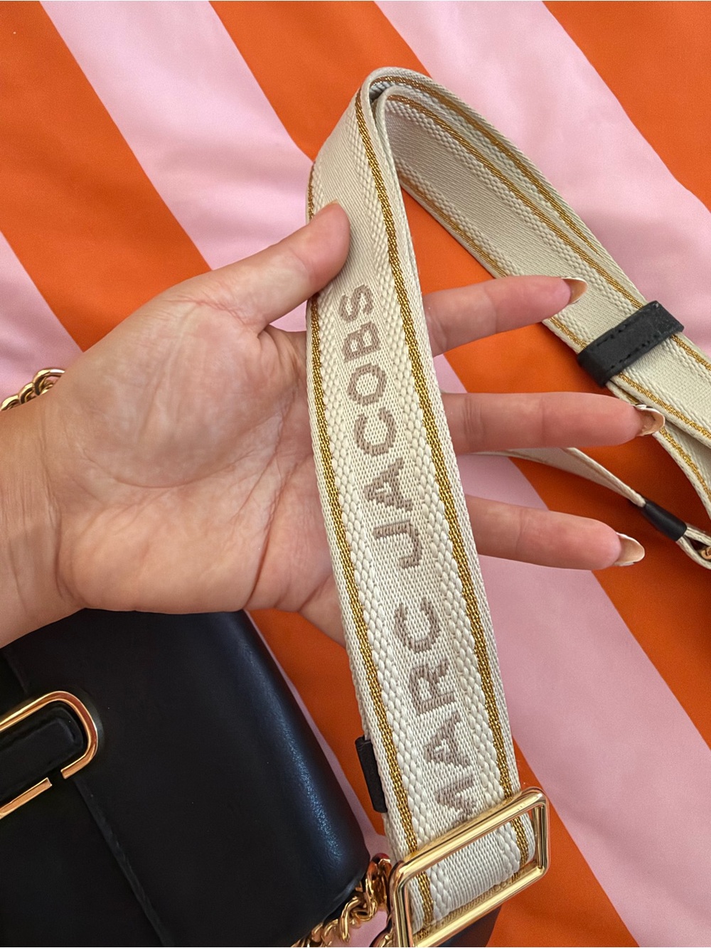 Marc Jacobs Black Leather Crossbody with Gold Chain and Canvas Strap - Picture 3 of 9